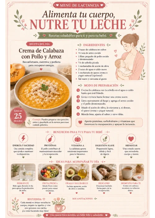 Cardápio — Crema de Calabaza con Pollo y Arroz